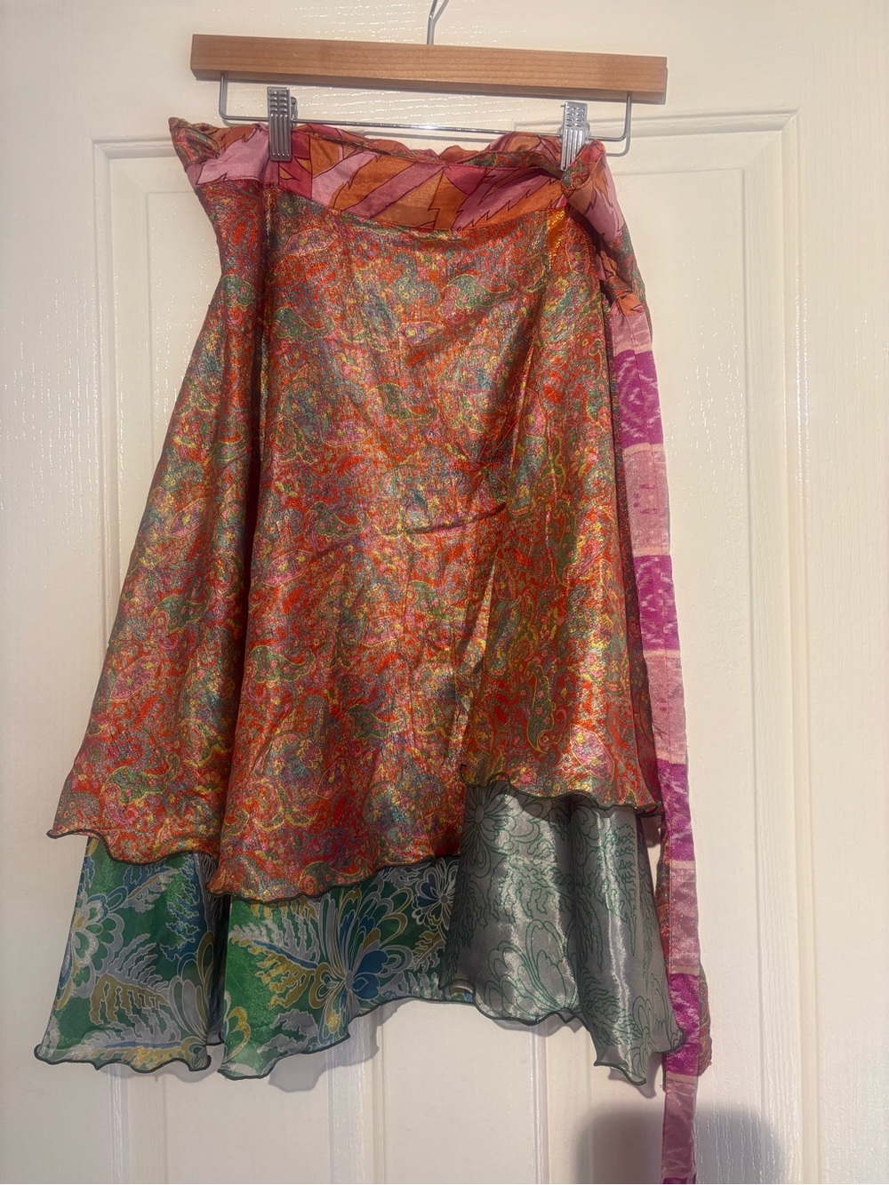 Multi Printed Silk Blend Wrap Skirt